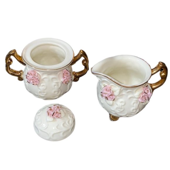 Vintage Handmade Porcelain Tea Set Pink Roses and 10K Gold Trim - Picture 3 of 16